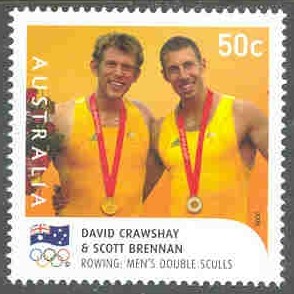 stamp aus 2008 aug. 18th mi 3058 ii og beijing gold medal winners david crawshay scott brennan m2x 