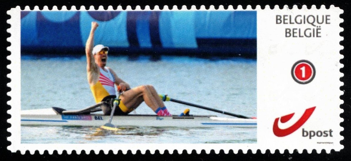 Stamp BEL 2024 personalized issue Tim Brys BEL M1X OG Paris 4th place