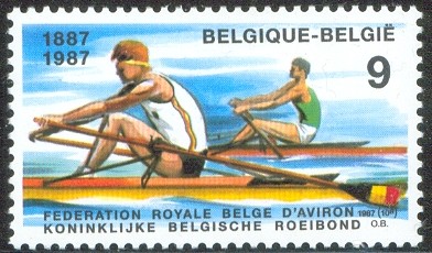 stamp bel 1987 sept. 5th belgian rowing federation 100 years mi 2311 two single scullers 