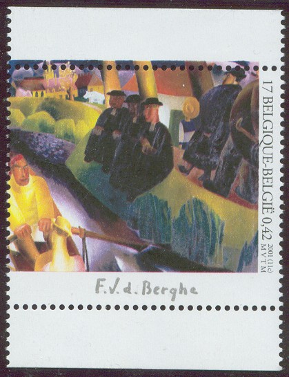 stamp bel 2001 june 11th mi 3056 painting sunday 1924 by frits van den berghe 1883 1939 
