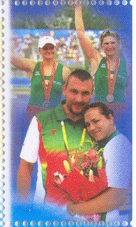 stamp blr 2010 july 24th mi bl. 77 medal winners at og beijing ss with blr w2 in margin yuliya bichyk natalia helakh bronze medal 