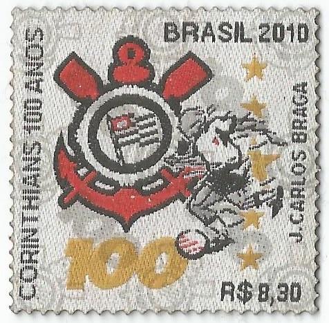 Stamp BRA 2010 Sport Club Corinthians Paulista centenary textiile surface