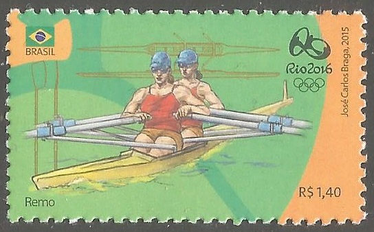 Stamp BRA 2015 OG Rio de Janeiro 2016 green orange background