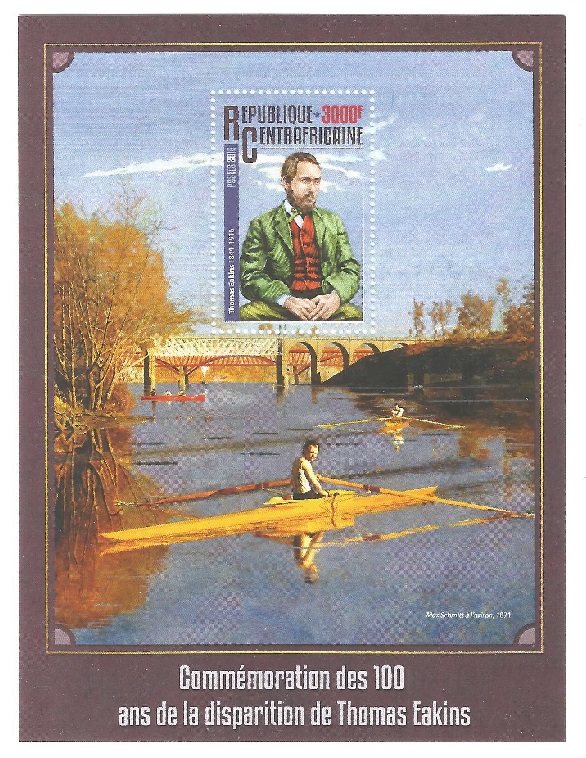 Stamp CAF 2016 SS 100th anniversary of Thomas Eakinss death Painting Max Schmitt in a Single Sculls 1871