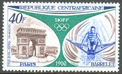 stamp caf 1972 dec. 28th mi 305 barrelet winner og paris 1900 skiff 
