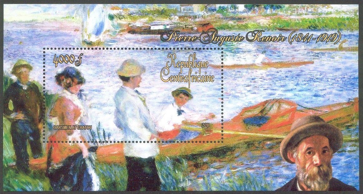 stamp caf 2011 painting oarsmen at chatou 1879 by pierre auguste renoir 1841 1919 perforated