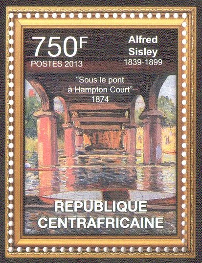 stamp caf 2013 perforated painting sous le pont hampton court 1874 by alfred sisley