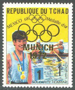 stamp cha 1972 febr. 7th gold medal winners at og mexico with golden imprint munich 1972 olympic rings mi 482
