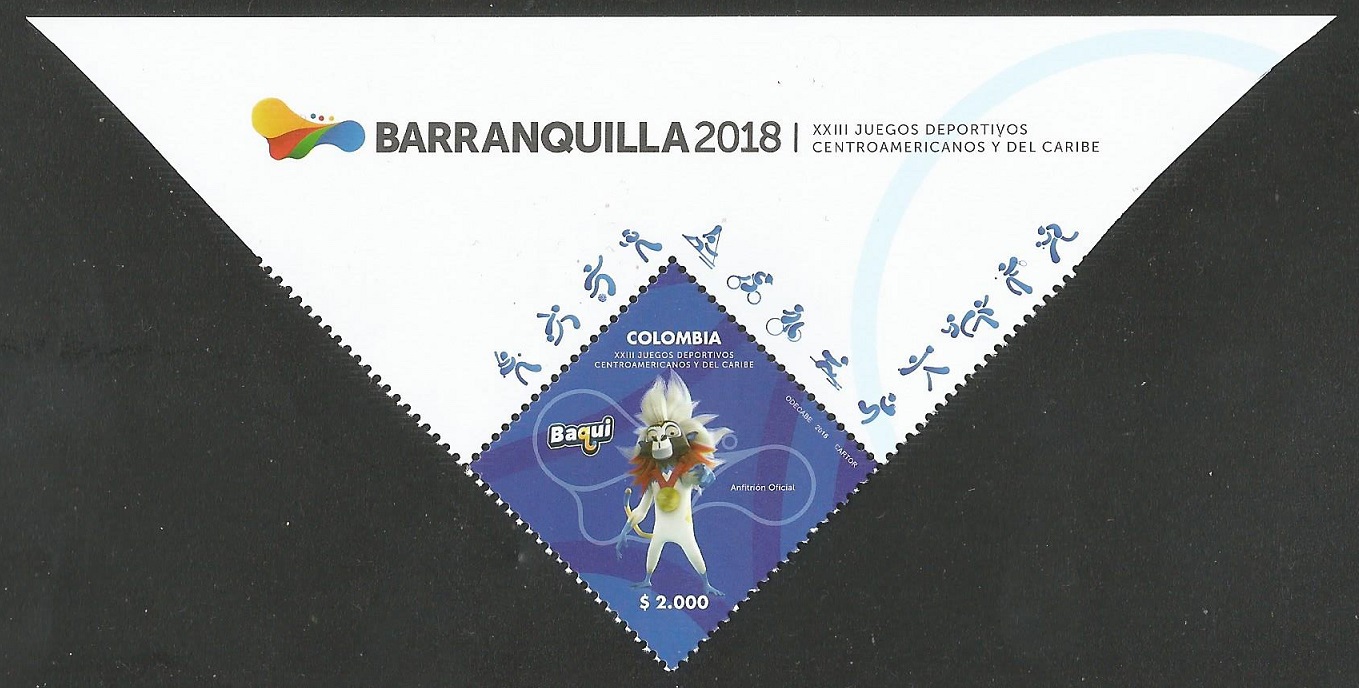 Stamp COL 2018 The 23rd Central American and Caribean Sports Games Barranquilla pictogram on tab