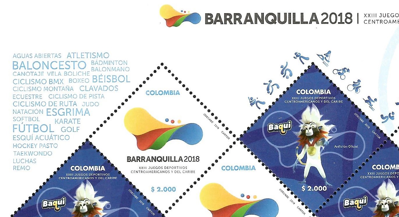 Stamp COL 2018 MS The 23rd Central American and Caribean Sports Games Barranquilla detail