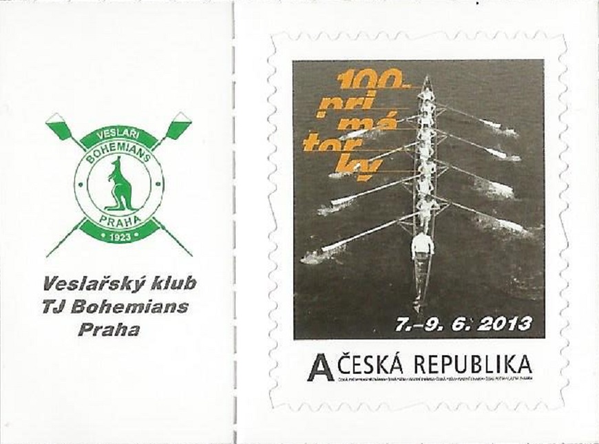 Stamp CZE 2013 Regatta Prague with tab Veslarsky klub TJ Bohemians Praha