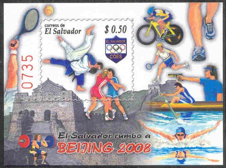 stamp esa 2008 july 3rd mi bl. 69 ss og beijng with number 0735 w1x 