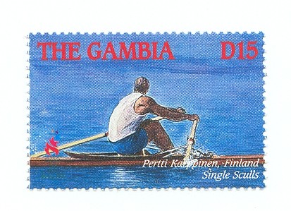 stamp gam 1995 aug. 17th og atlanta 1996 mi 2154 pertti karppinen fin three times olympic champion 1x 1976 1980 1984 