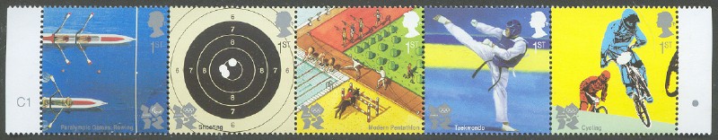 stamp gbr 2010 july 27th mi 2977 81 paralympic games london 2012 se tenant strip of five stamps