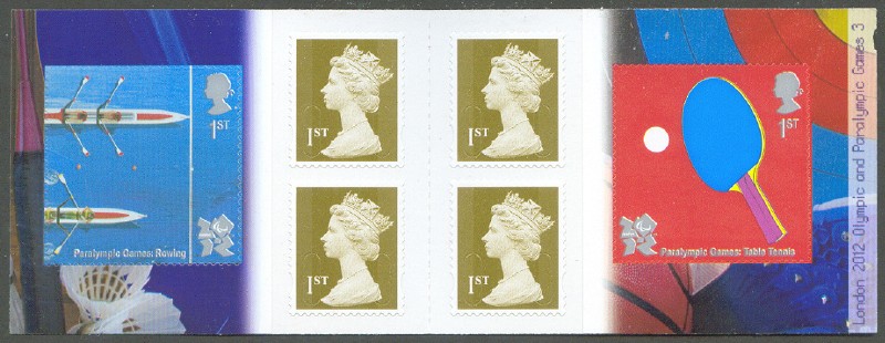 stamp gbr 2010 july 27th mi mh o 324 booklet paralympic games london 2012 with rowing and table tennis