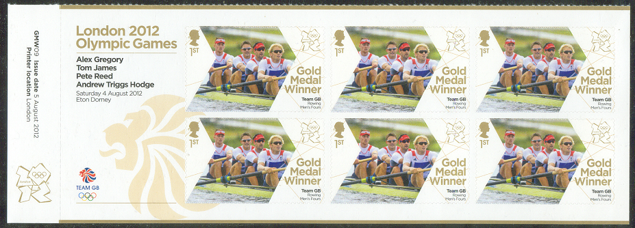 stamp gbr 2012 aug. 5th og london m4 gold medal for alex gregory tom james pete reed andrew triggs hodge gbr pane of 6 stamps