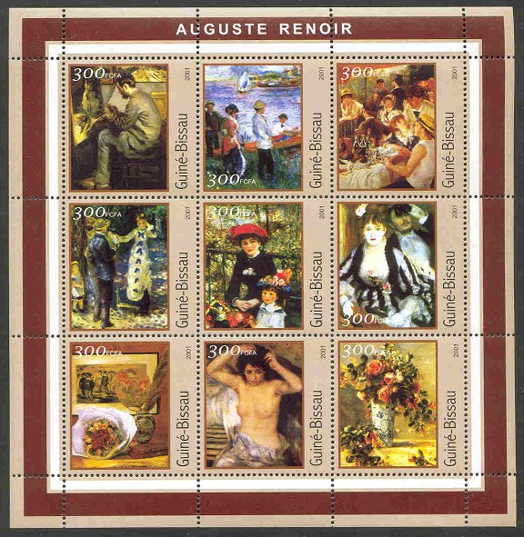 stamp gbs 2001 may 20th ms mi 1624 1632 paintings auguste renoir