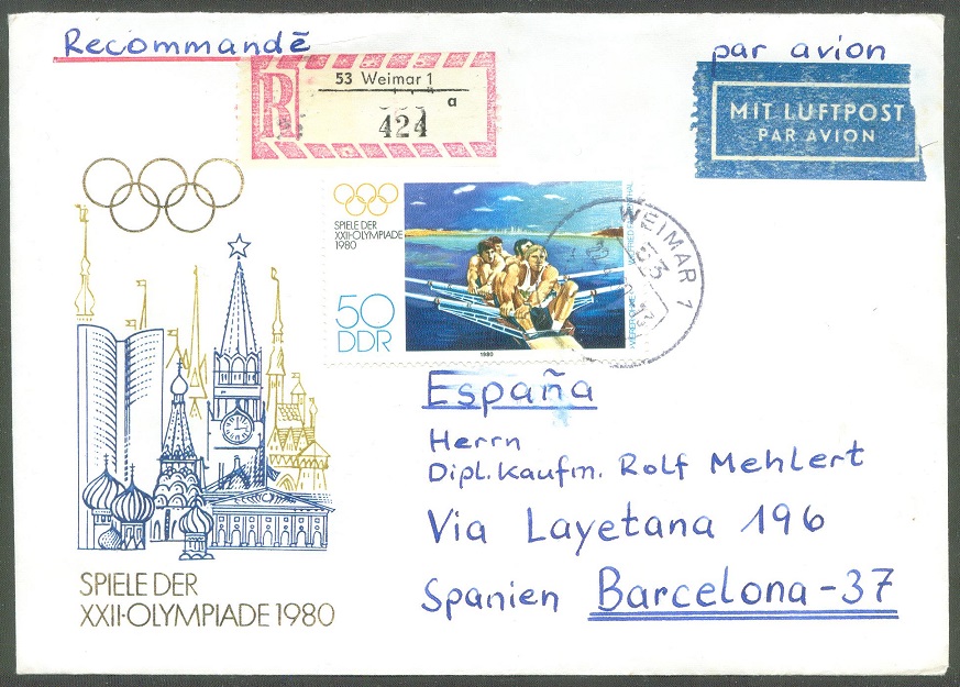 stamp gdr 1980 registered letter to esp
