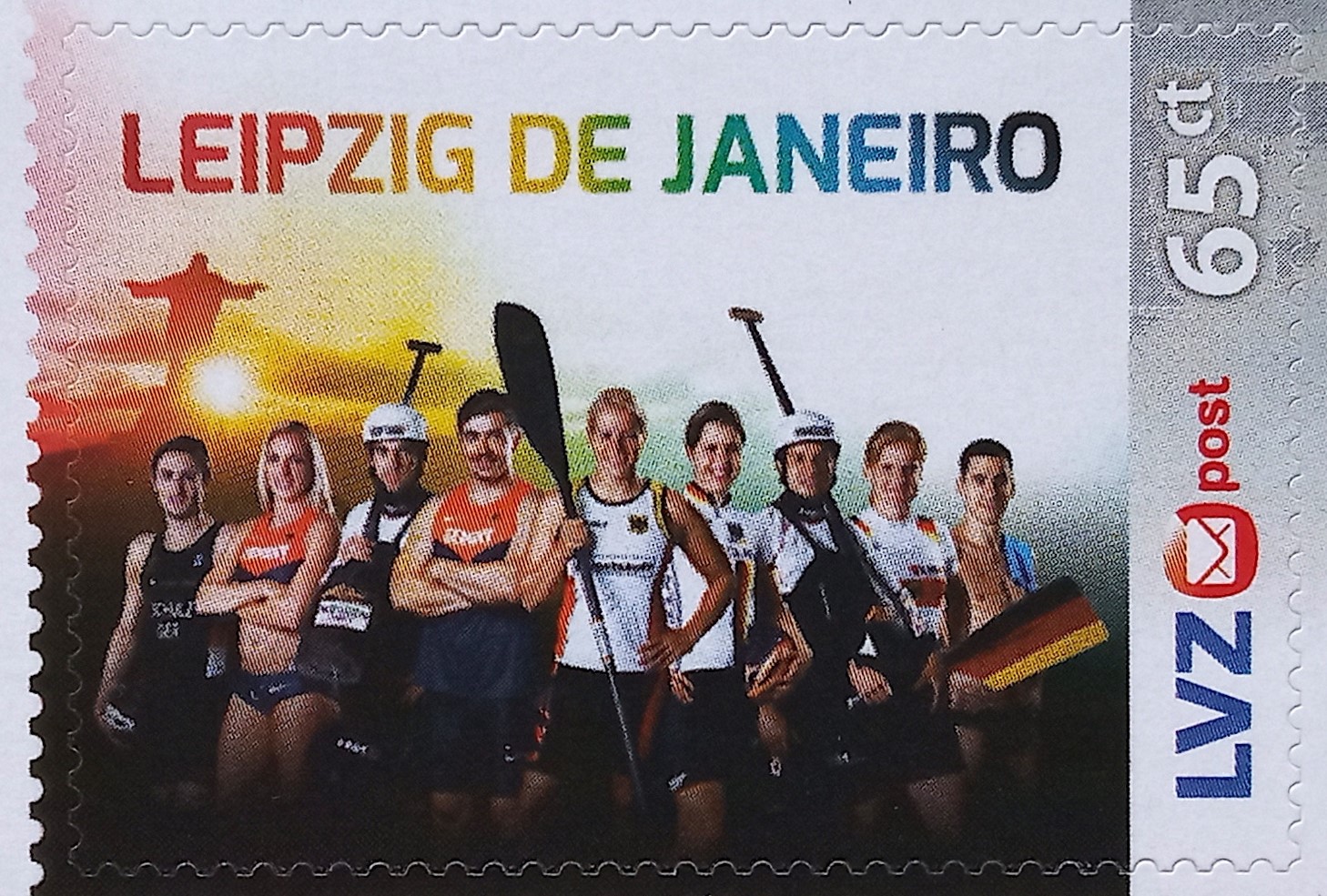 Stamp GER 2016 LVZ POST Leipzig Annekatrin Thiele with a scull painted in national coulors