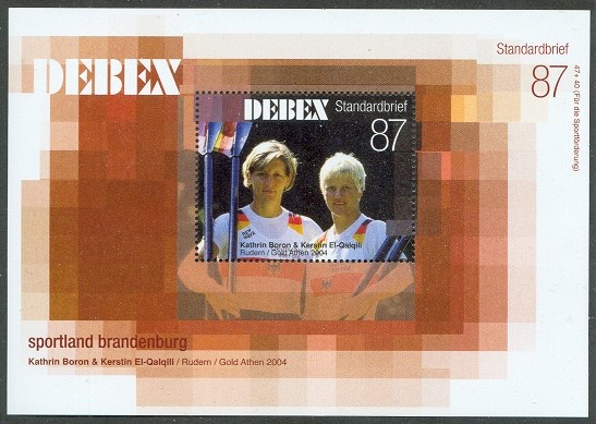 stamp ger 2004 dec. 17th debex ss with sponsor deutscher herold mi bl. i with stamp iii