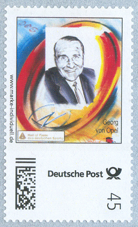 stamp ger 2011 hall of fame des deutschen sports georg von opel 1912 1971 german champion 1947 1948 1949 and 1951 1x 4 8 vice president of the german rowing federation self adhesive 1