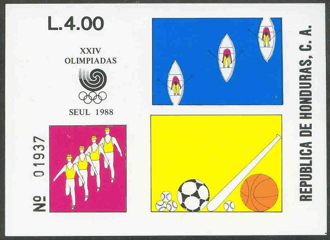 stamp hon 1988 sept. 30th og seoul ss mi bl. 41 bird s eye view of three 1x 