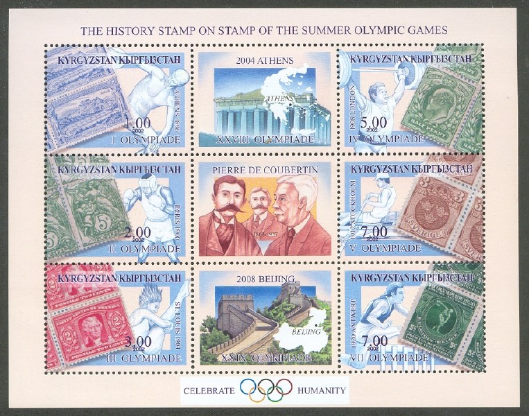 stamp kgz 2002 aug. 28th mi bl. 31 history of summer olympic games with stamp mi 285