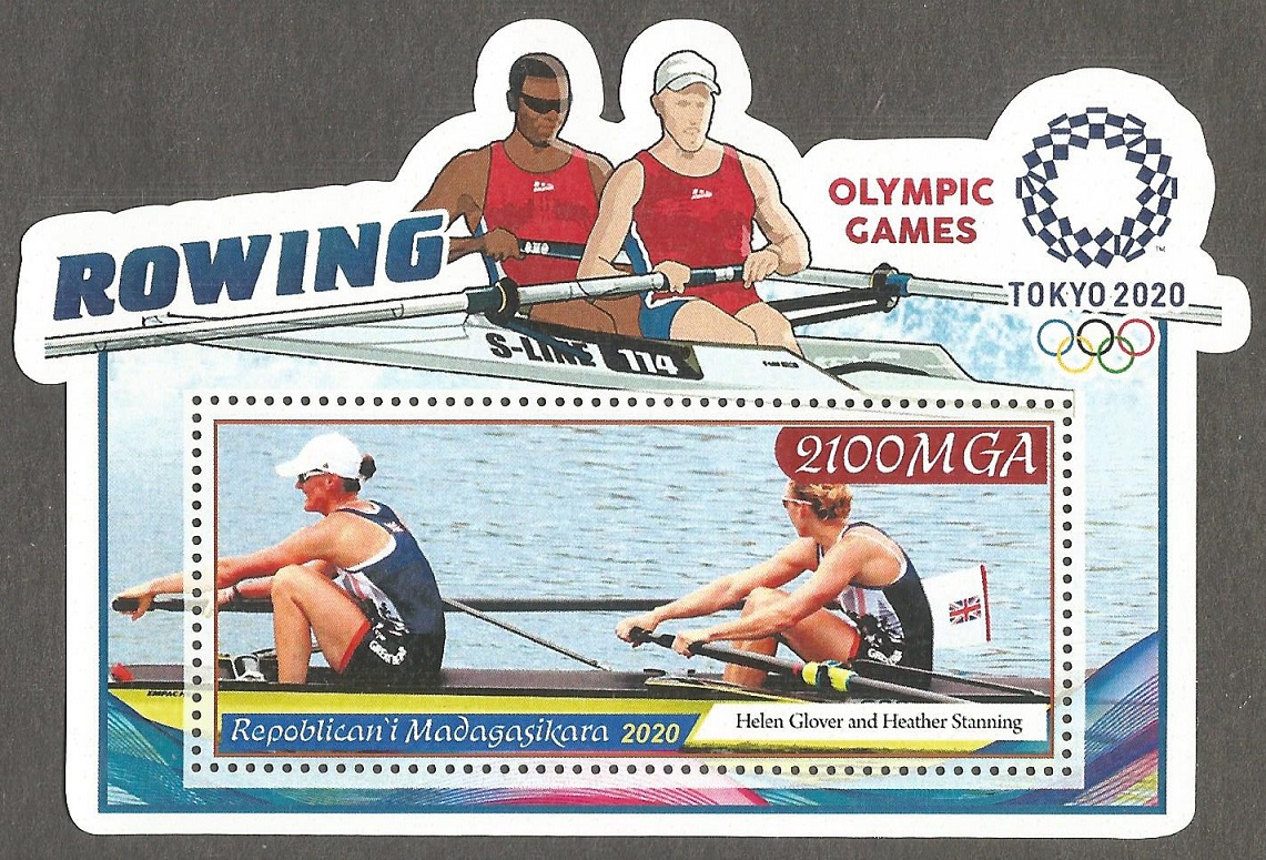 Stamp MAD 2020 unauthorized issue Helen Glover Heather Stanning GBR W2 gold medal winners OG London 2012 and OG Rio de Janeiro