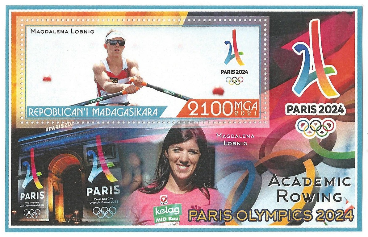 Stamp MAD 2021 SS unauthorized issue Magdalena Lobnig AUT W1X bronze medal winner OG Tokyo 2020