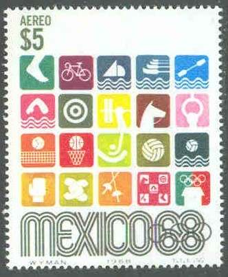 stamp mex 1968 oct. 12th og mexico mi 1291 pictograms 