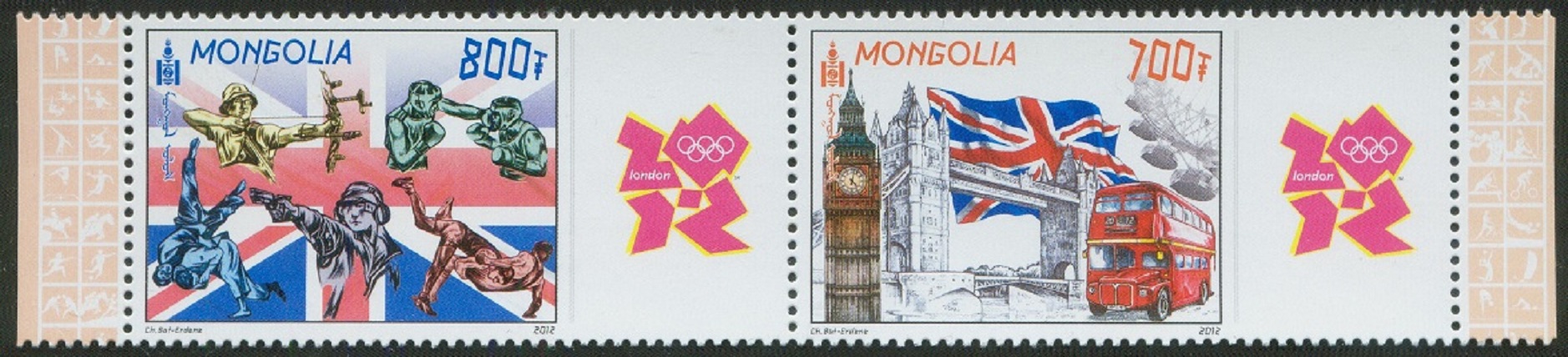 Stamp MGL 2012 July 5th MI 3834 35 OG London with Olympic pictogram No. 13 in right margin