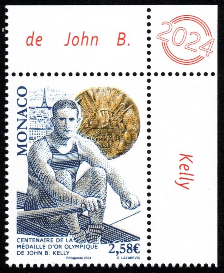 Stamp MON 2024 Aug. 14th John B. Kellys M1X Olympic gold medal win Paris 1924 centenary