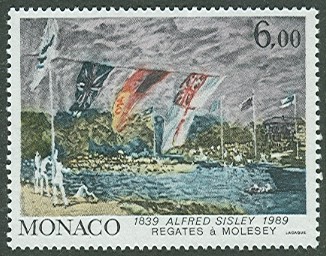 stamp mon 1989 sept. 7th painting a. sisley regates a molesey mi 1932