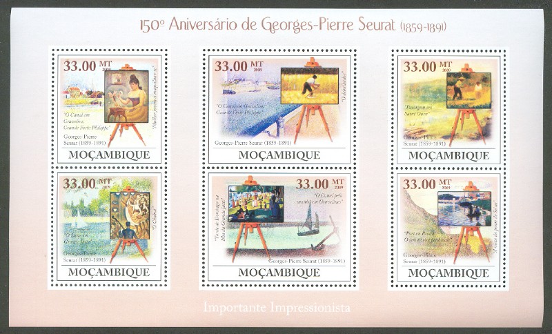 stamp moz 2009 ss 150th anniversary of g. p. seurat 1859 1891 