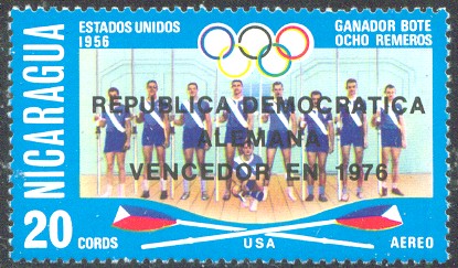 stamp nca 1976 oct. 27th og montreal mi 1959 8 usa olympic champion melbourne 1956 overprinted winner rda 1976 