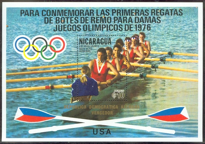 stamp nca 1976 oct. 27th og montreal ss mi bl. 95 overprinted winner gdr 