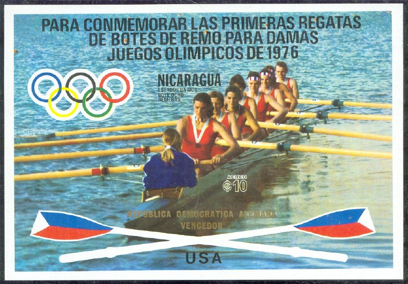 stamp nca 1976 oct. 27th og montreal ss mi bl. 95 overprinted winner gdr imperforated