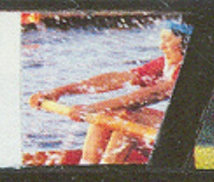 stamp niue 1992 july 22nd ss og barcelona waterpolo mi bl. 120 sweep oar rower in margin detail