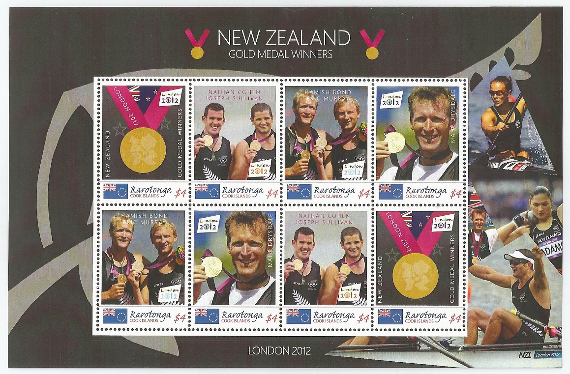 Stamp COK RAROTONGA MS OG London 2012 NZL gold medal winners