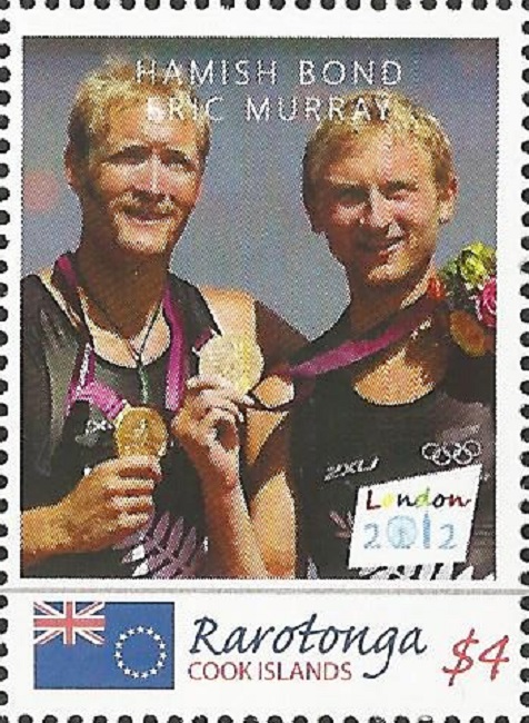 Stamp COK RAROTONGA OG London 2012 M2 gold medal winners Hamish Bond Eric Murray NZL