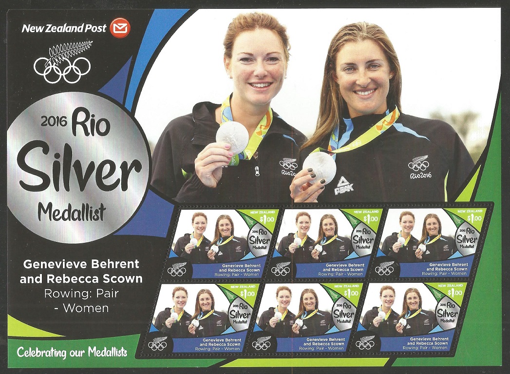Stamp NZL 20116 MS OG Rio de Janeiro W2 silver medal winners Genevieve Behrent Rebecca Scown