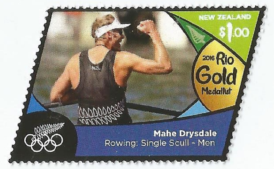 Stamp NZL 20116 OG Rio de Janeiro M1x gold medal winner Mahe Drysdale