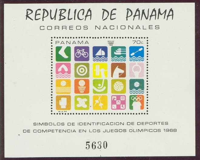 stamp pan 1968 dec. 23rd ss og mexico mi bl. 103 pictogram