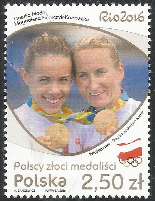 Stamp POL 2016 W2X gold medal win for Magdalena Fularzyk Natalia Madaj POL at OG Rio de Janeiro