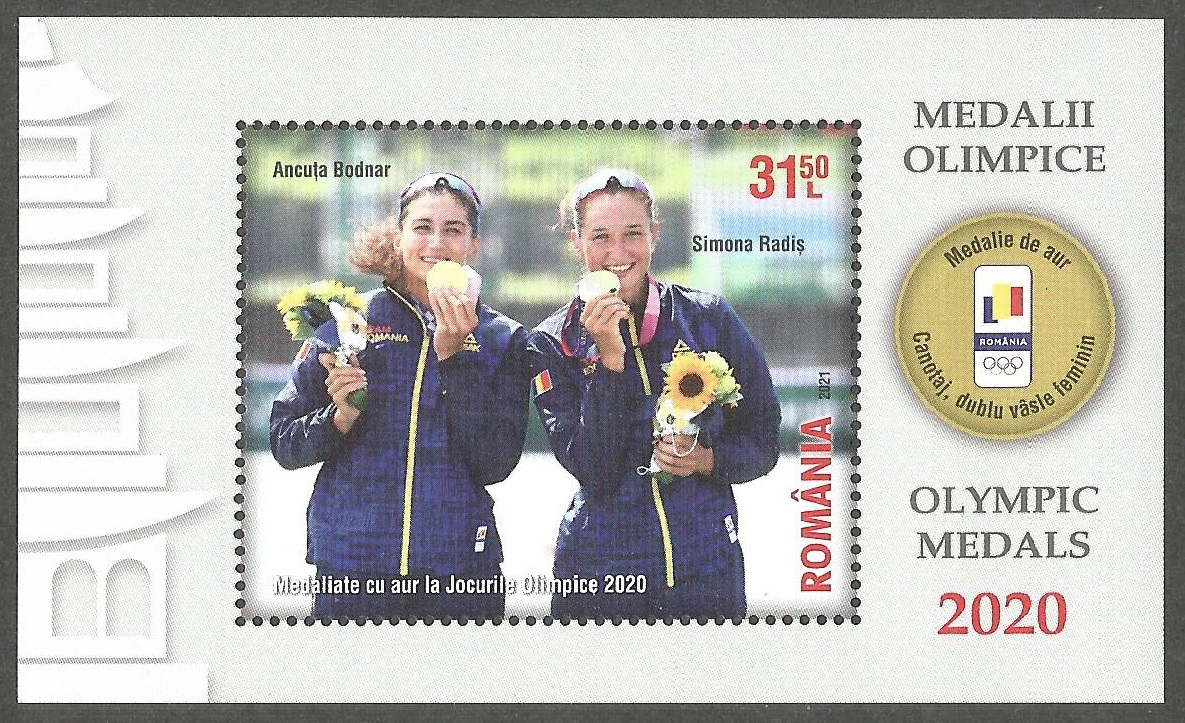 Stamp ROU 2021 OG Tokyo 2020 SS W2X gold medal winner crew A. Bodnar S. Radis ROU 1 