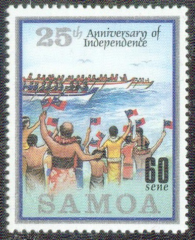 stamp sam 1987 febr. 16th longboats from sam ton and fij competing in a regatta