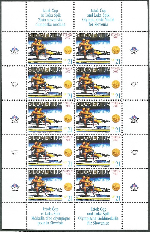 Stamp SLO 2000 Oct. 16th MS OG Sydney Iztok Cop Luka Spik SLO M2X gold medal winners