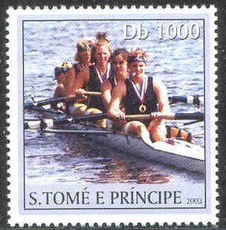 stamp stp 2003 apr. 1st og athens 2004 mi 2174 w4 crew with medals 