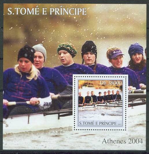 stamp stp 2003 apr. 1st og athens 2004 ss watersport mi bl. 449 w8 in white boat at wintertime 