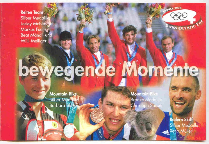 stamp sui 2000 sept. 15th booklet sporthilfe mi mh 119 with photo of xeno mueller silver medal m1x at og sydney 2000 gold medal m1x at og atlanta 1996 